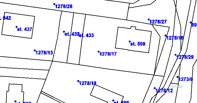 Parcela st. 1278/17 v KÚ Kamenice u Jihlavy, Katastrální mapa