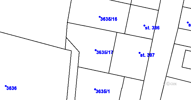 Parcela st. 3635/17 v KÚ Kamenice u Jihlavy, Katastrální mapa