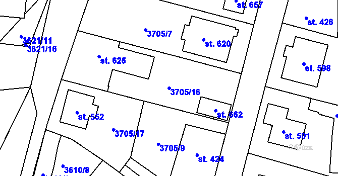 Parcela st. 3705/16 v KÚ Kamenice u Jihlavy, Katastrální mapa