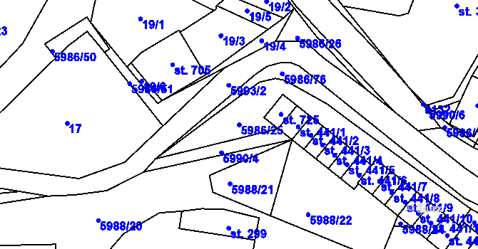 Parcela st. 5986/25 v KÚ Kamenice u Jihlavy, Katastrální mapa