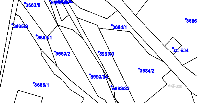 Parcela st. 5993/9 v KÚ Kamenice u Jihlavy, Katastrální mapa