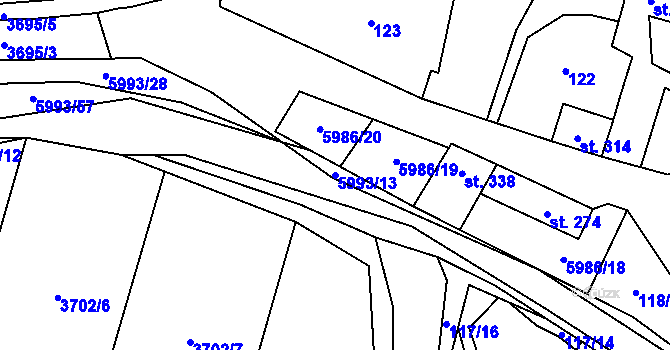 Parcela st. 5993/13 v KÚ Kamenice u Jihlavy, Katastrální mapa