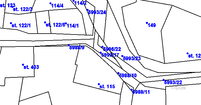 Parcela st. 5993/17 v KÚ Kamenice u Jihlavy, Katastrální mapa
