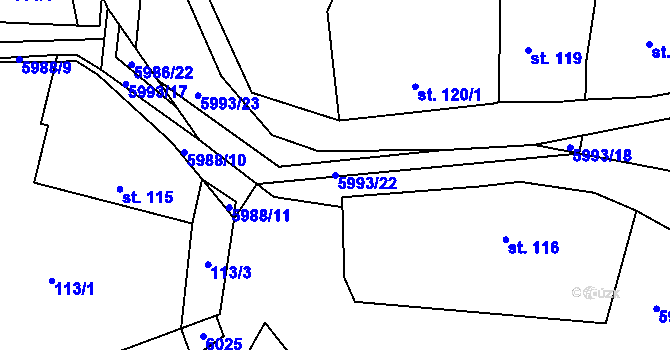 Parcela st. 5993/22 v KÚ Kamenice u Jihlavy, Katastrální mapa