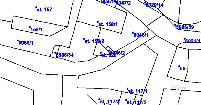 Parcela st. 628 v KÚ Kamenice u Jihlavy, Katastrální mapa