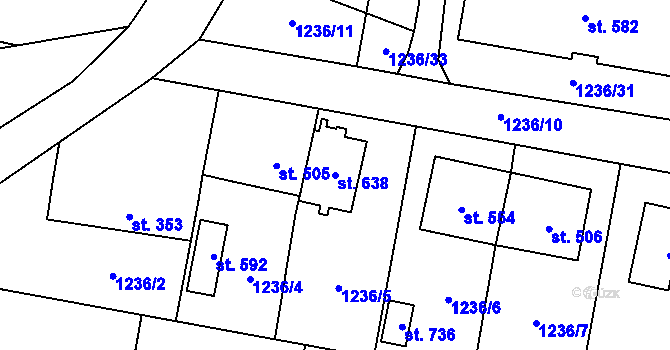 Parcela st. 638 v KÚ Kamenice u Jihlavy, Katastrální mapa