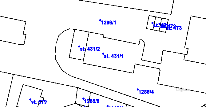 Parcela st. 431/1 v KÚ Kamenice u Jihlavy, Katastrální mapa