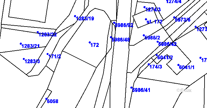 Parcela st. 173/2 v KÚ Kamenice u Jihlavy, Katastrální mapa