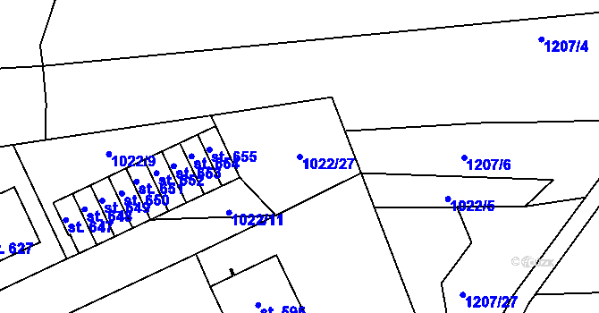 Parcela st. 1022/27 v KÚ Kamenice u Jihlavy, Katastrální mapa