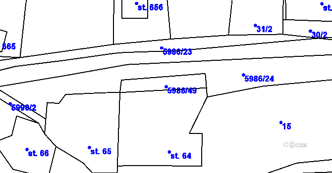 Parcela st. 5986/49 v KÚ Kamenice u Jihlavy, Katastrální mapa