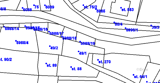 Parcela st. 5988/19 v KÚ Kamenice u Jihlavy, Katastrální mapa