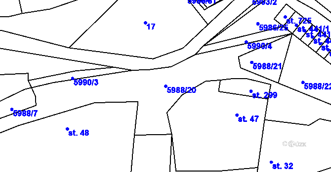 Parcela st. 5988/20 v KÚ Kamenice u Jihlavy, Katastrální mapa