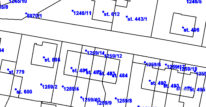 Parcela st. 1259/12 v KÚ Kamenice u Jihlavy, Katastrální mapa