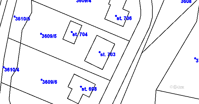 Parcela st. 703 v KÚ Kamenice u Jihlavy, Katastrální mapa