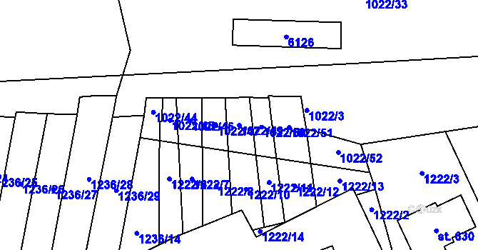 Parcela st. 1022/49 v KÚ Kamenice u Jihlavy, Katastrální mapa