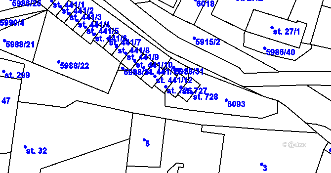 Parcela st. 726 v KÚ Kamenice u Jihlavy, Katastrální mapa
