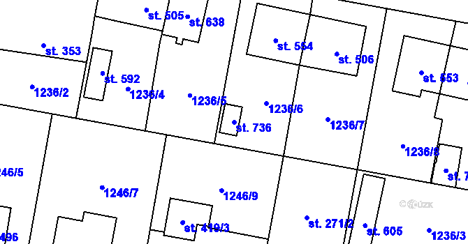 Parcela st. 736 v KÚ Kamenice u Jihlavy, Katastrální mapa
