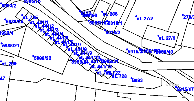 Parcela st. 5988/33 v KÚ Kamenice u Jihlavy, Katastrální mapa