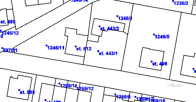 Parcela st. 443/1 v KÚ Kamenice u Jihlavy, Katastrální mapa