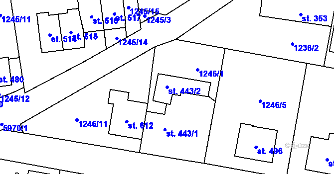 Parcela st. 443/2 v KÚ Kamenice u Jihlavy, Katastrální mapa