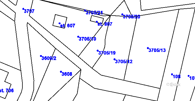 Parcela st. 3705/19 v KÚ Kamenice u Jihlavy, Katastrální mapa