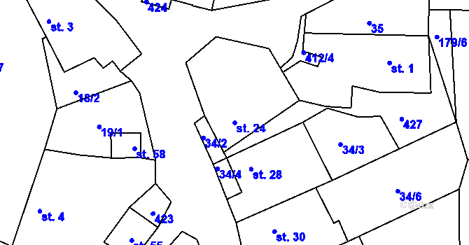 Parcela st. 24 v KÚ Vržanov, Katastrální mapa