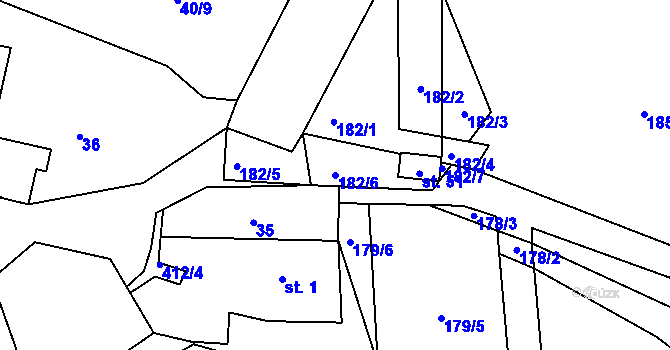 Parcela st. 182/6 v KÚ Vržanov, Katastrální mapa