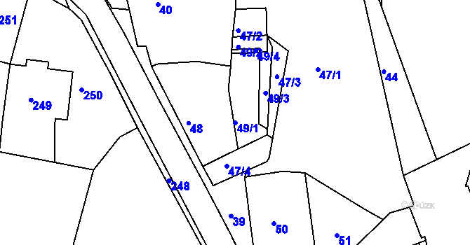 Parcela st. 49/1 v KÚ Kamenice nad Lipou, Katastrální mapa
