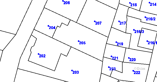 Parcela st. 205 v KÚ Kamenice nad Lipou, Katastrální mapa