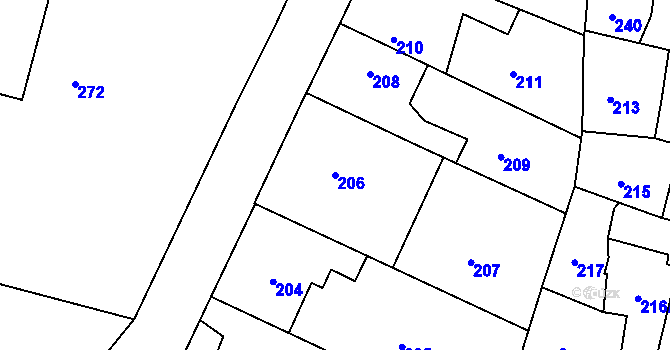 Parcela st. 206 v KÚ Kamenice nad Lipou, Katastrální mapa