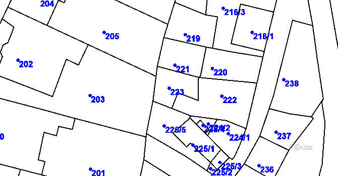 Parcela st. 223 v KÚ Kamenice nad Lipou, Katastrální mapa
