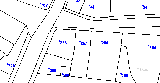 Parcela st. 257 v KÚ Kamenice nad Lipou, Katastrální mapa