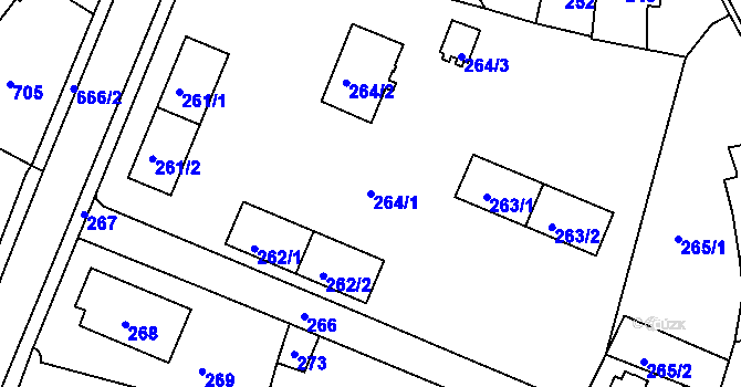 Parcela st. 264/1 v KÚ Kamenice nad Lipou, Katastrální mapa