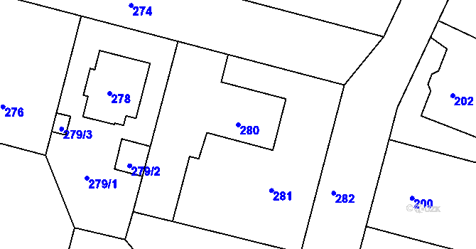 Parcela st. 280 v KÚ Kamenice nad Lipou, Katastrální mapa