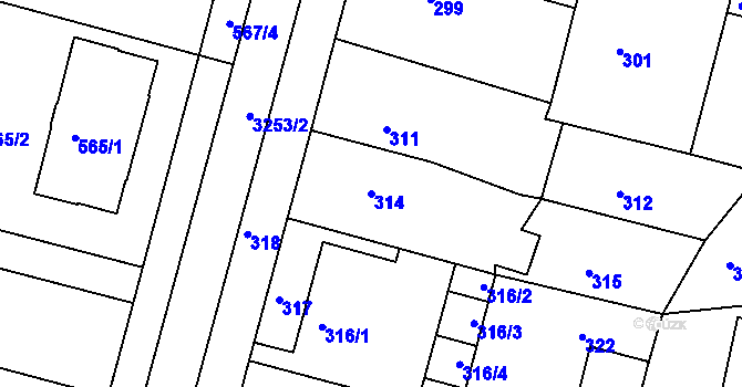 Parcela st. 314 v KÚ Kamenice nad Lipou, Katastrální mapa