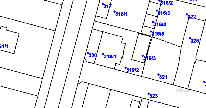 Parcela st. 319/1 v KÚ Kamenice nad Lipou, Katastrální mapa