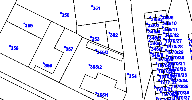 Parcela st. 355/3 v KÚ Kamenice nad Lipou, Katastrální mapa