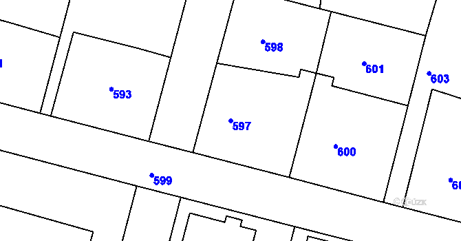 Parcela st. 597 v KÚ Kamenice nad Lipou, Katastrální mapa