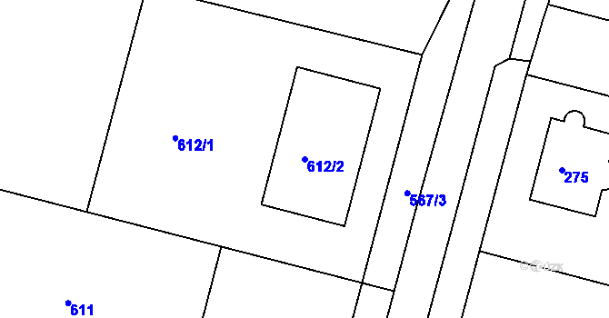 Parcela st. 612/2 v KÚ Kamenice nad Lipou, Katastrální mapa