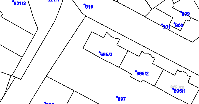 Parcela st. 695/3 v KÚ Kamenice nad Lipou, Katastrální mapa
