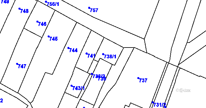 Parcela st. 738/1 v KÚ Kamenice nad Lipou, Katastrální mapa