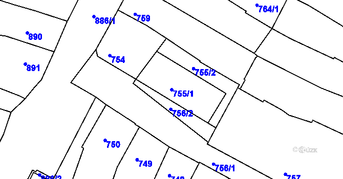 Parcela st. 755/1 v KÚ Kamenice nad Lipou, Katastrální mapa