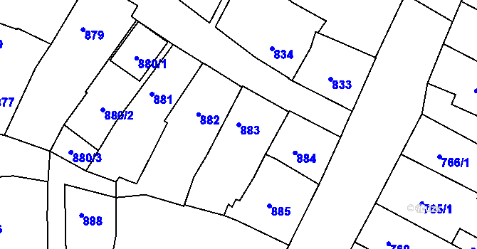 Parcela st. 883 v KÚ Kamenice nad Lipou, Katastrální mapa