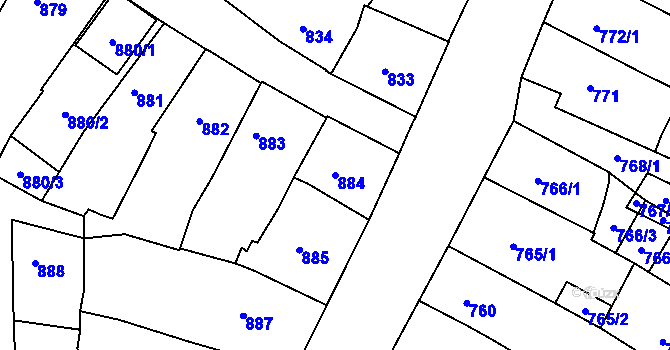 Parcela st. 884 v KÚ Kamenice nad Lipou, Katastrální mapa