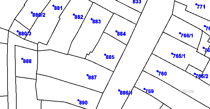 Parcela st. 885 v KÚ Kamenice nad Lipou, Katastrální mapa