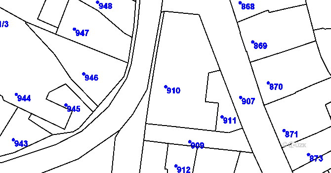 Parcela st. 910 v KÚ Kamenice nad Lipou, Katastrální mapa