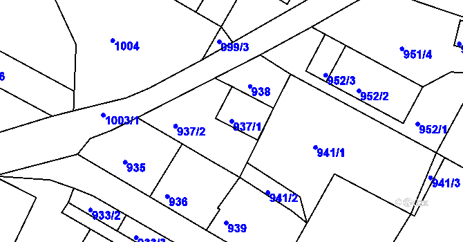 Parcela st. 937/1 v KÚ Kamenice nad Lipou, Katastrální mapa
