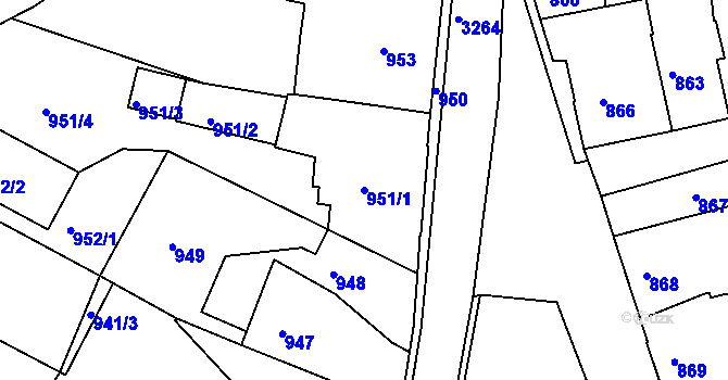 Parcela st. 951/1 v KÚ Kamenice nad Lipou, Katastrální mapa