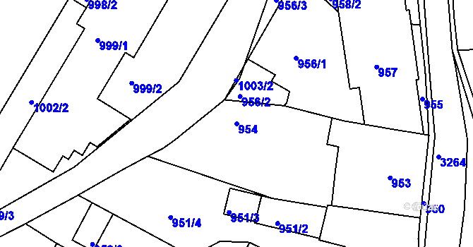 Parcela st. 954 v KÚ Kamenice nad Lipou, Katastrální mapa