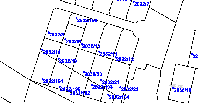 Parcela st. 2832/11 v KÚ Kamenice nad Lipou, Katastrální mapa
